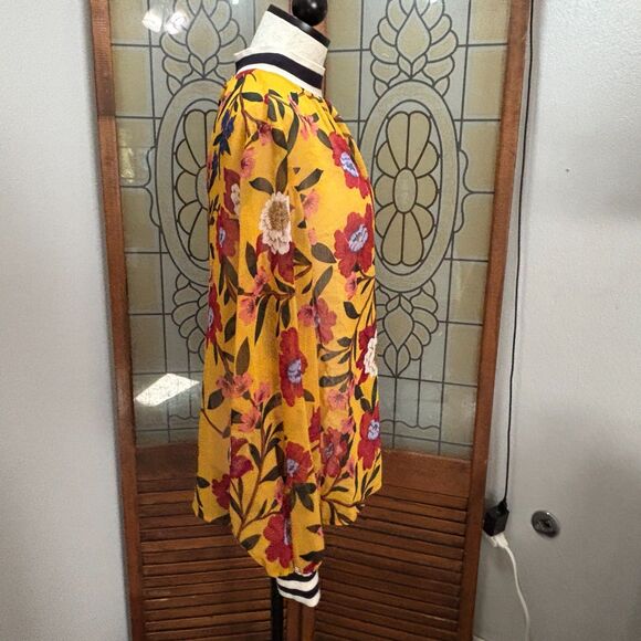 French Connection Eloise Floral Print Striped Trim Sheer Blouse Top Size 12 - Picture 2 of 11